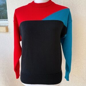 VTG LIDO SPORTS Ladies Red Colorblock Wool Long Sleeve Pullover Sweater USA